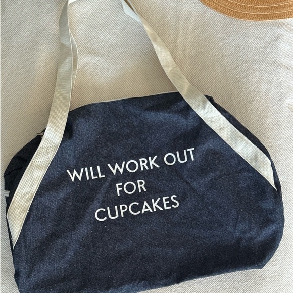 Will Work For Cupcakes Navy and White Gym Bag - Picture 1 of 3